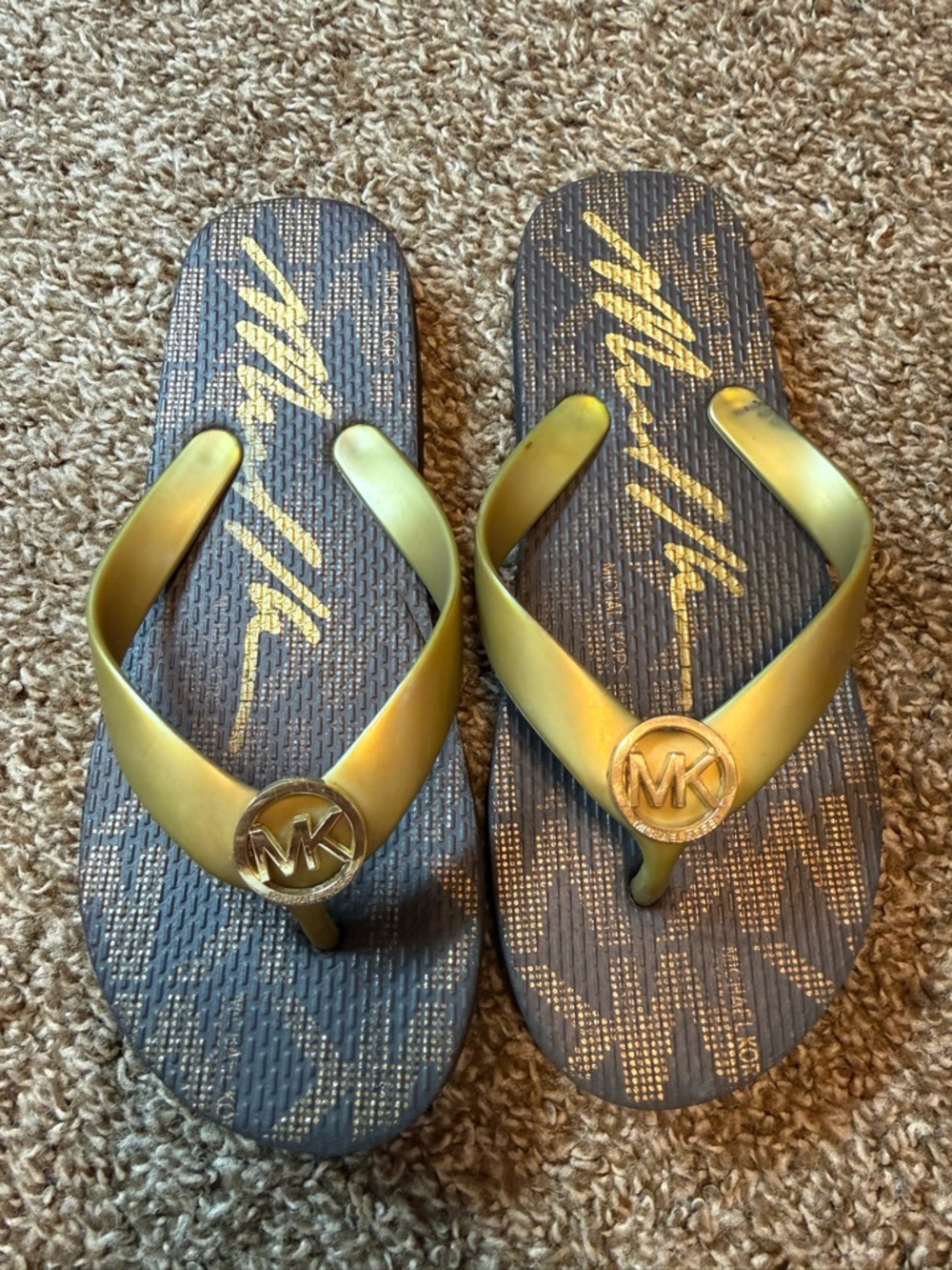 Michael Kors Kids Gold Logo Flip Flops - Gold/Gray